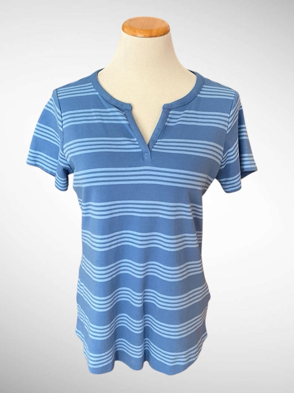 LL Bean Notch-Neck Striped Short-Sleeve Tee 100% Cotton